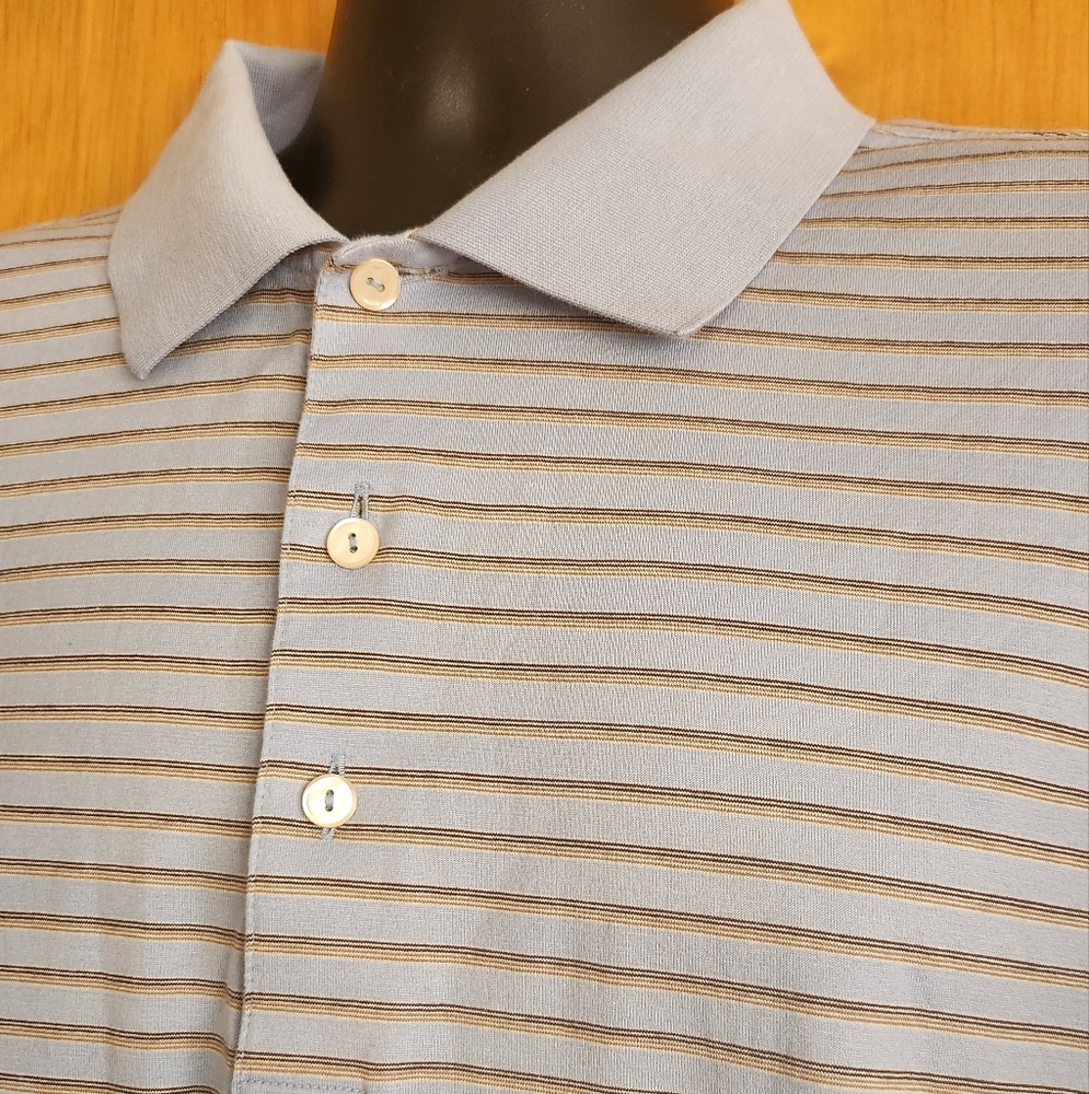 Peter Millar 100%Cotton Golf Polo Shirt Short Sleeve Striped Size XL